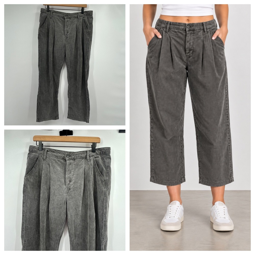 NSF Gray Corduroy Pleated Cropped Pants Womens Size 30 Made in USA Button Fly